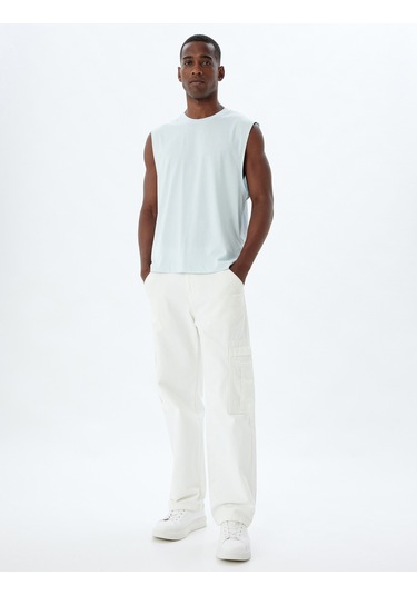 Koton Basic Kolsuz Tişört Bisiklet Yaka Pamuklu Mavi 4sam30042mk Mavi