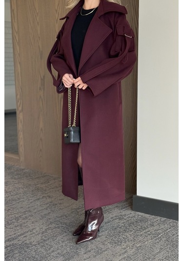 Bordo Kolları Cep Detaylı Premium Kaban - 408033 Bordo