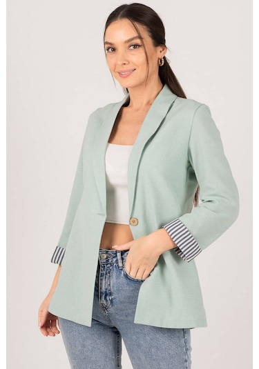 Armonika Kadın Mint Kol İçi Çizgili Tek Düğmeli Ceket Arm-22k001122