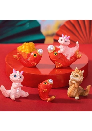 Mini Ejderha Süs Parlak Renkler Sevimli Ejderha Heykelcik Reçine Süs Yeni Yıl Süslemeleri O