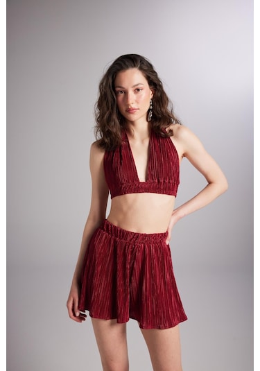 Holly Lolly Beli Lastikli Mini Comfy Şort Bordo
