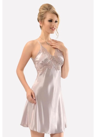 Nbb Kadın Pudra Saten Sırt Dekolteli Gecelik (544176301)