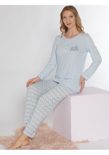 Uzun Kol Pijama Takımı Alperi 790-81 Mavi