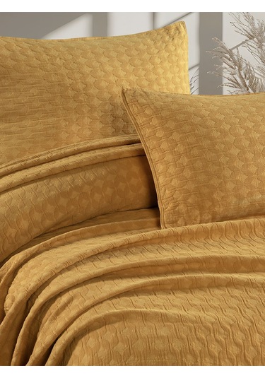 Elvira Yatak Örtüsü Seti Çift Kişilik Hardal Kutulu Hardal