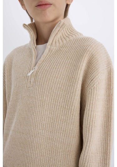 DeFacto Erkek Çocuk Fermuarlı Dik Yaka Triko Kazak C9671A824AUER115