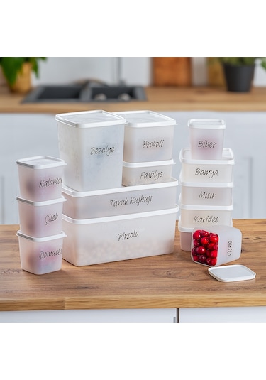 Porsima Çok Amaçlı -20 C Derin Dondurucu Saklama Kabı Seti 14'lü Set Beyaz