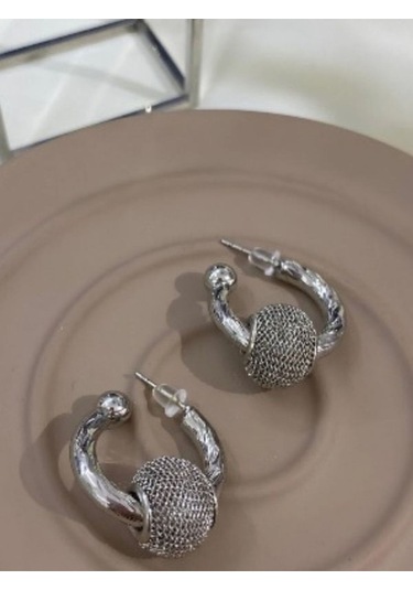 Kafes Top Geçirillmiş Halka Çelik Küpe Gümüş