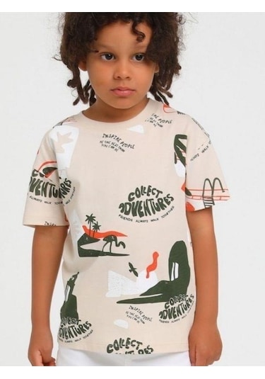 Erkek Bebek Pamuklu Collect Tshirt-14162-bej Bej