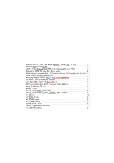 Emes Robotik 4wd Arduino Araba Kiti Pan Tiltli Bluetooth Robot Ar