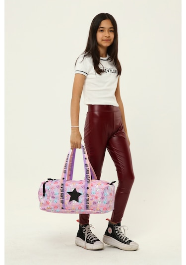 Kız Çocuk Yıldız Baskılı Spor Çanta, Tavşan Desenli Çanta Lila