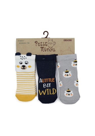 Petit Minou 3'lü 3D Bear Bebek Çorabı 2177