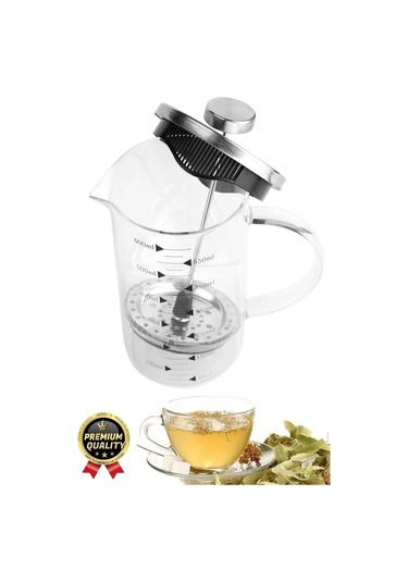 Çok Amaçlı Isıyı Koruyan Süzgeçli Bitki Çayı Filtre Kahve Demlik Ölçü Kabı Cam French Press 600 Ml Çok Renkli
