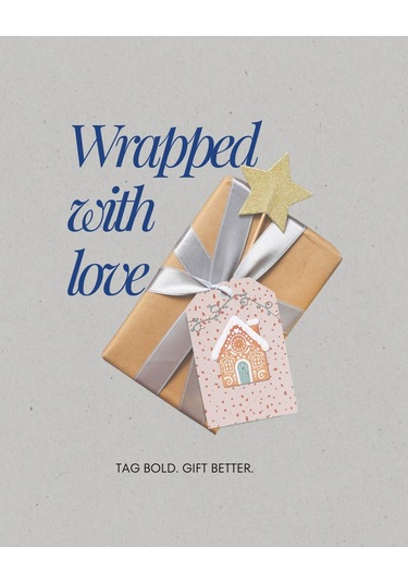 Yılbaşı Ev Temalı Hediye Etiketi, Yeniyıl, Noel Delikli Paketleme Kartı, 50 Adet-4.8x7.5 Cm, Krem