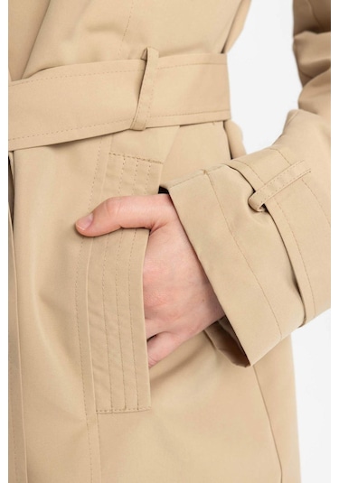 Defacto Su İtici Mevsimlik Trençkot Kruvaze Yaka Düğmeli Cepli Kemerli Apoletli A0593AX24SPBN425 Kahve