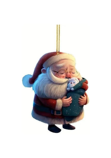 Geeksen Kahverengi Akrelik Noel Ağaç Oyuncakları - Santa Ve Köpek Desenli, Kolay Asılan, Ev Dekorasyonu, Hediye İçin, 8 Cm, Yenilikçi Tasarım