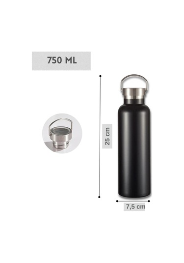 750 Ml Paslanmaz Çelik Tutacaklı Termos Matara -vakumlu Sızdırmaz Siyah