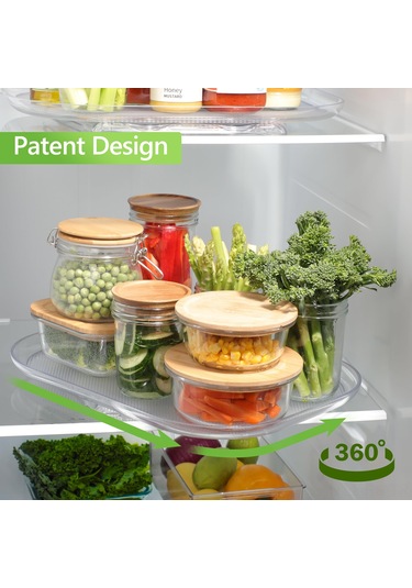 Reedark Büyük Boy Camdaki Buzdolabı Organizer - 360 Döner Mutfak Dolap İçin Yemek, İçecek Depolama Tepsisi Şeffaf