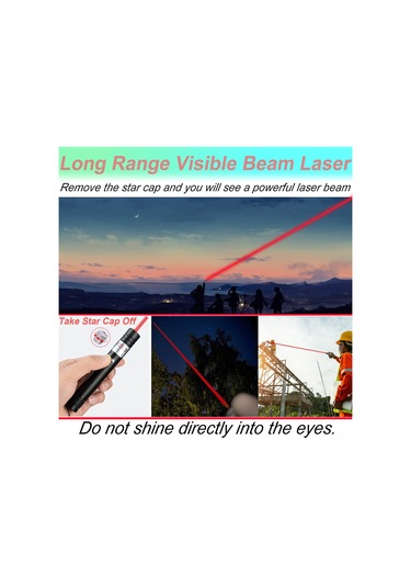 Yunboo Usb Doğrudan Şarjlı Dış Mekan Yıldız Desenli Yüksek Güçlü Uzun Menzilli Lazer Feneri - Kırmızı Işık Siyah