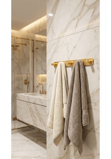 5'li Premium Gold Alüminyum Banyo Mutfak Havlu Bornoz Askısı Altın