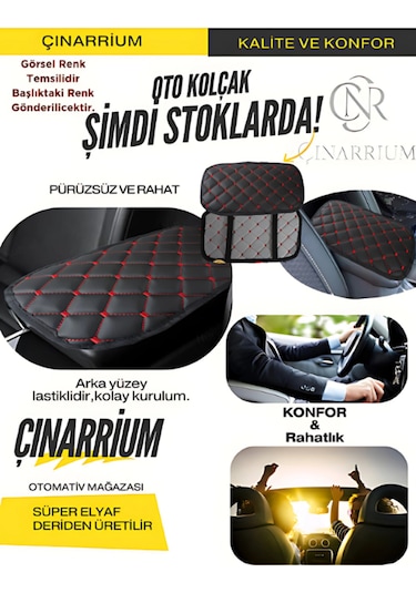 Kia Sportage 2004-2010 Deri Oto Kolçak Kılıfı, Kaliteli Süngerli Kırmızı Nakışlı.