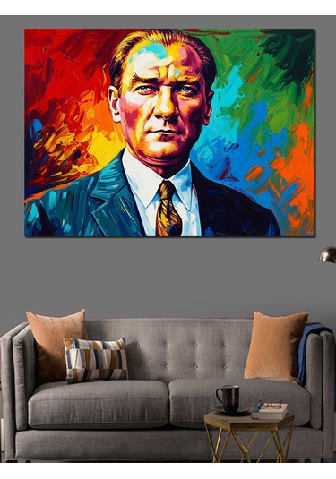 Pop Art Mustafa Kemal Atatürk Portresi Dekoratif Kanvas - Mdf Ahşap Tablo