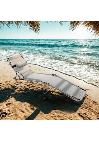 Eportatif Kamp Yatağı Yastıklı Katlanır Şezlong Kampet Gri 1628