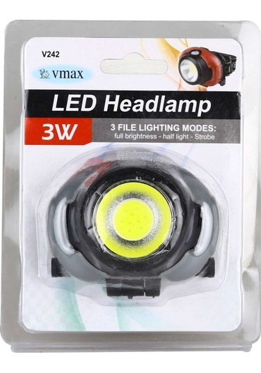 3 Watt LED ampüllü Vmax Pilli Led Kafa Feneri 3W V242 (Piller Dahildir) Siyah