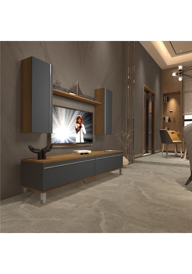 Decoraktiv Eko 7 Mdf Std Krom Ayaklı Tv Ünitesi Tv Sehpası Pera - Antrasit