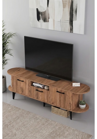 Tv Sehpası 160 Cm Modern 3 Kapaklı Tv Sehpa Çok Amaçlı Konsol Ünitesi Mira Siyah
