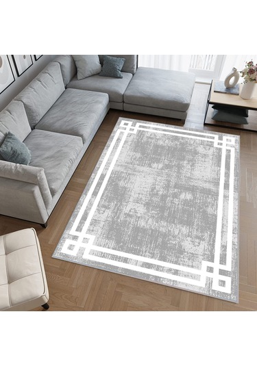 Rovigo Home Dijital Baskı Yıkanabilir Kaymaz Taban Salon Halısı Rvg0495 Gri