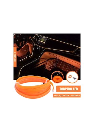2 Metre 12V Turuncu İp Neon İp Led Araç İçi Neon Led