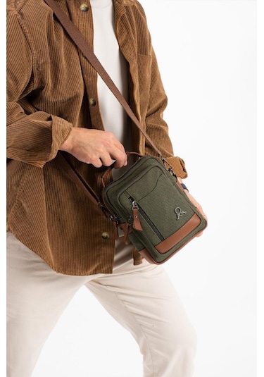 Kanvas Kumaş Erkek Postacı Çanta Omuz Çantası 20 12 Cm Çapraz Askılı Omuz Çantası Mega Çanta Yeşil