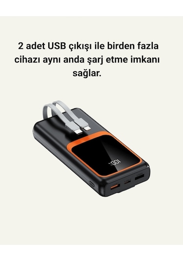 20000 Mah Taşınabilir Powerbank Çok Kablolu, Hızlı Şarj Destekli 22.5w Çoklu