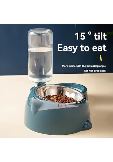 Hightower Gri Otomatik Kedi Köpek Mama Ve Su Kabı Paslanmaz Çelik Kaymaz Tasarım