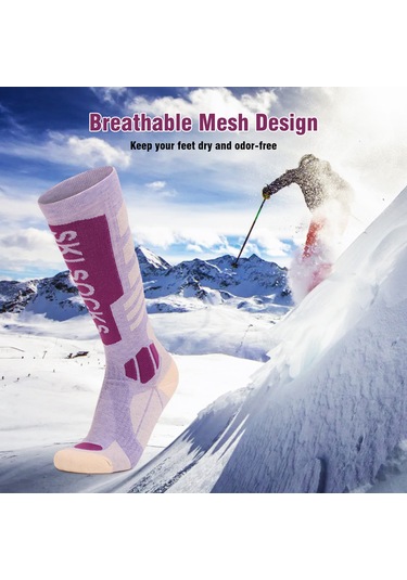 Maiyame Kadın Erkek Unisex Kayak Çorabı Mor M Beden - Yüksek Nem Emici, Neşeli Koku, Soluklu - Winter Sporları İçin Mor