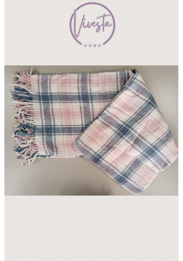 Yumuşacık Scotch Battaniye 150 200 Cm Sıcak, Şık Ve Konforlu Tasarım Pembe - Mavi