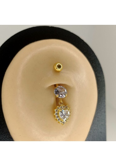 Aya Tasarım Gold Renk Kalpli Göbek Piercing Altın