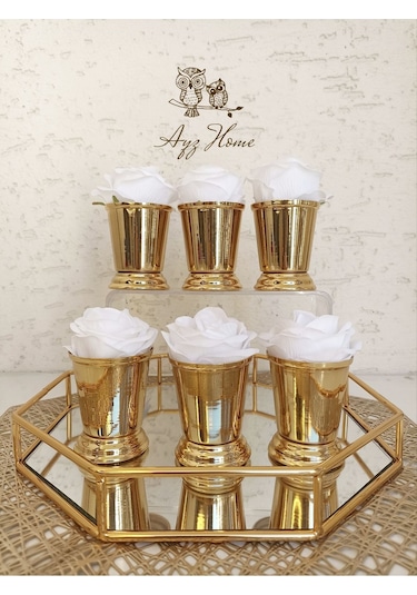 Kahve Sunum Güllü Gül Kovası 6 Adet Beyaz