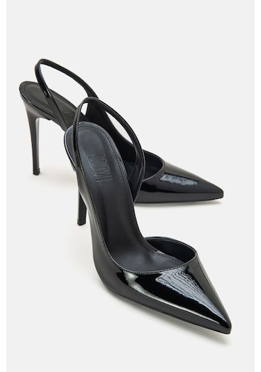 Luvishoes Twine Siyah Rugan Kadın Topuklu Ayakkabı Sıyah Rugan