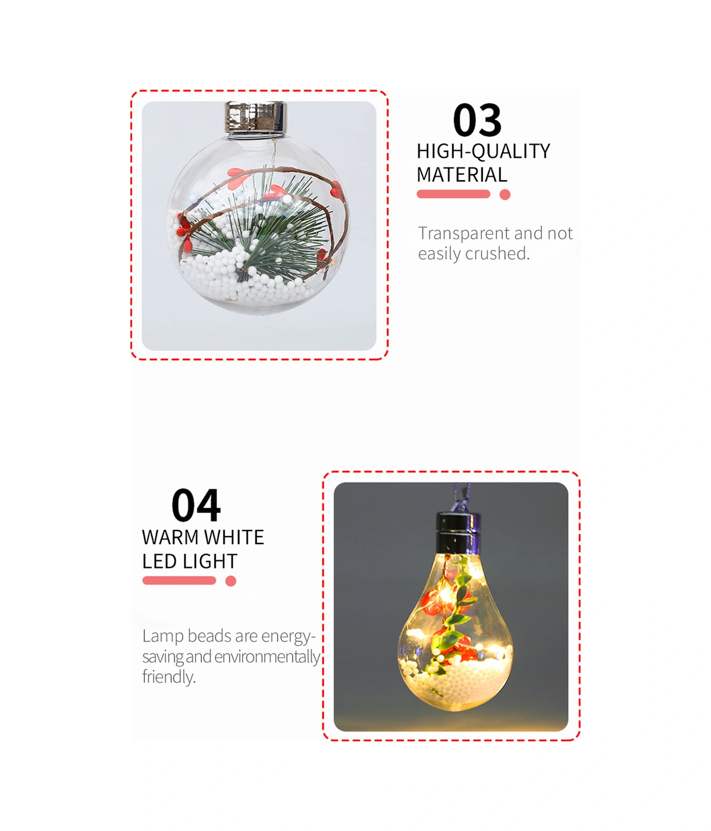 Youmex Led Askı Lambaları, Noel Dekorasyonu İçin Şeffaf Top Şeklinde, Ip44 Su Geçirmez, Isınma Beyazı Işık, Dış Mekan Ve İç Mekan Uyumlu