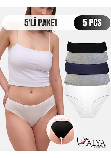 Alya Underwear Kadın Pamuklu Hipster - Slip Külot 5 Farklı Renk 1 Pakette Multicolor -p12