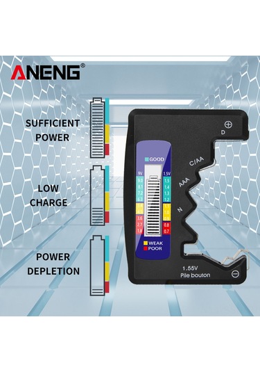 Springsun Siyah Abs Pil Test Cihazı - D, C, Aa, Aaa, N, 9v Ve 1.5v Düğme Pillerini Test Eder - Hafif Ve Taşınabilir Siyah