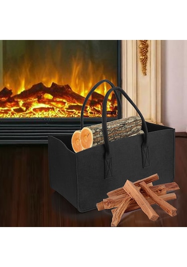 Şömine Odun Saklama Çantası, Keçe Malzeme, Gri Gri