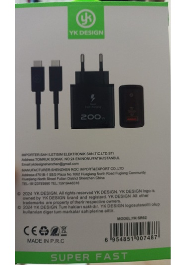Yk Design Yk-sr62 200w Usb+pd Şarj Başlığı Ve Typec-typec Kablo Adaptör Kablo Set Halinde
