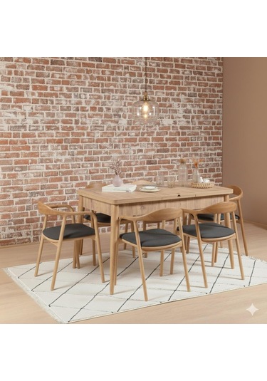 Armone 6 Kişilik Açılır Yemek Masası Takımı Modern Ve Şık Tasarım Naturel Antrasit