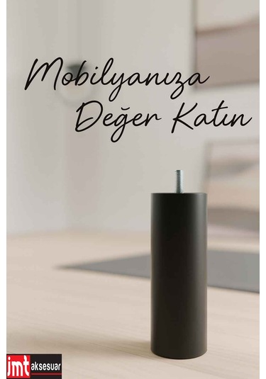 İmt Aksesuar10 Cm M8 Diş Silindir Mobilya Koltuk Kanepe Baza Ayağı Siyah