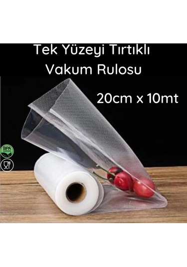 20 CM x 10 M - Tek Yüzeyi Tırtıklı Rulo Vakum Torbası