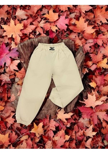 Kız Çocuk Beli Paçası Lastikli Eşofman Alt-15168 Krem