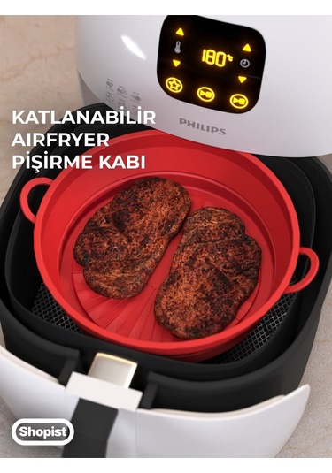Katlanabilir Airfryer Pişirme Kabı Silikon Pişirme Seti 6 Litreye Kadar Tüm Cihazlara Uygun Kırmızı