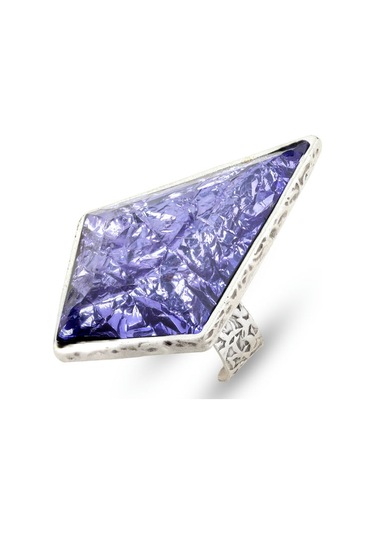 Matya Antik Gümüş Kaplama Ayarlanabilir Mor Taşlı Yüzük Antik Gümüş